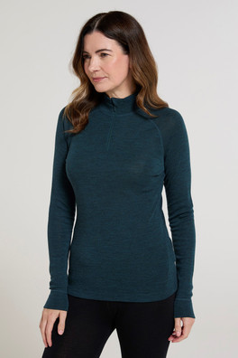 Merino Womens Zip-Neck Thermal Top II - Teal