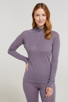 Merino Womens Zip-Neck Thermal Top II - Dusky Purple