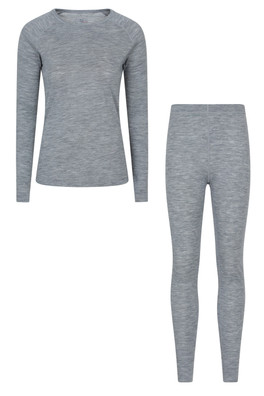 Merino Womens Top & Pants Set - Light Grey