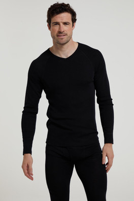 Merino Mens V Neck Base Layer - Black