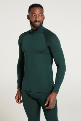 Merino II Mens Zip Neck Base Layer Top - Dark Green