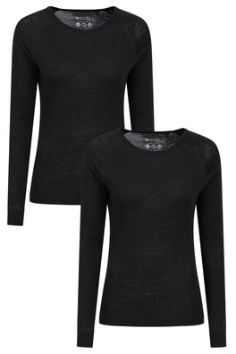Merino Womens Round Neck Top 2-Pack - Black