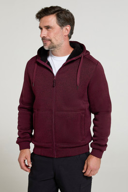 Nevis II Mens Fur Lined Hoodie - Burgundy