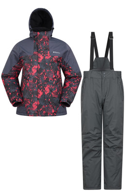 Mens Printed Ski Jacket and Pants Set - Dark Grey
