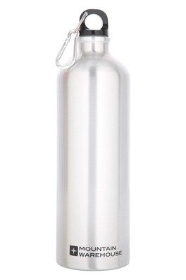 1L Metallic Water Bottle With Karabiner - Silver