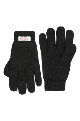 Kids Knitted Thinsulate Thermal Gloves - Black