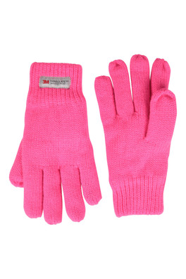 Kids Knitted Thinsulate Thermal Gloves - Bright Pink