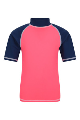 Short Sleeved Kids Rash Vest - Bright Pink