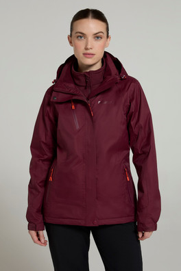 Bracken Extreme Womens 3 in 1 Waterproof Jacket - Burgundy