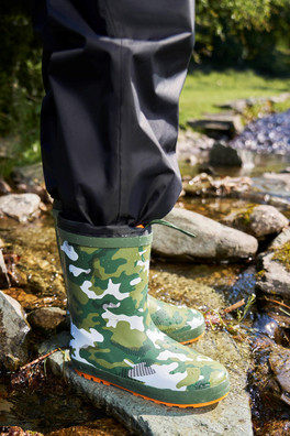 Patterned Kids Wellies - Khaki