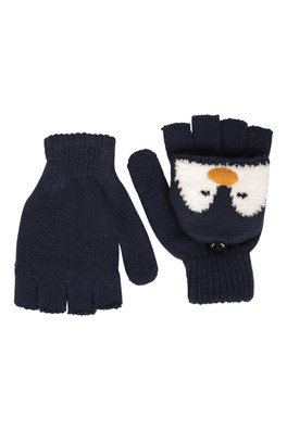Penguin Knitted Kids Gloves - Blue