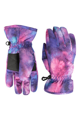 Printed Kids Ski Gloves - Dark Purple