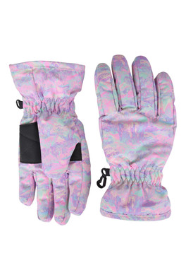 Printed Kids Ski Gloves - Pale Blue