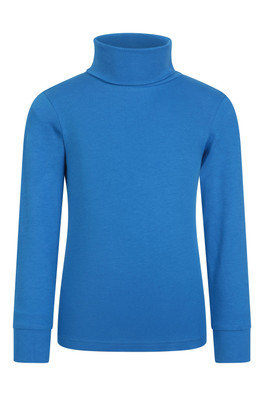 Meribel Kids Cotton Roll Neck Top - Cobalt