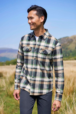 Trace Mens Flannel Long Sleeve Shirt - Dark Khaki