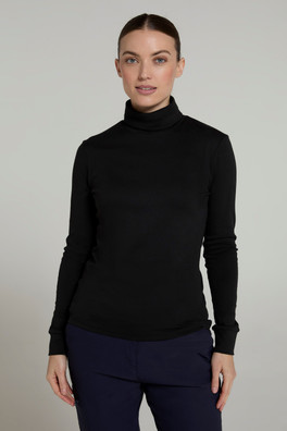 Meribel Womens Cotton Roll Neck Top - Black
