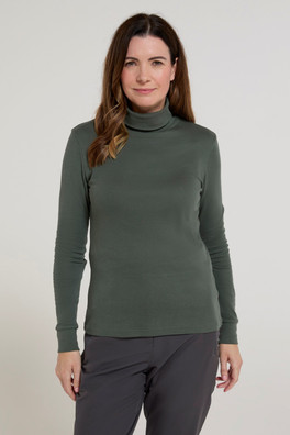 Meribel Womens Cotton Roll Neck Top - Khaki