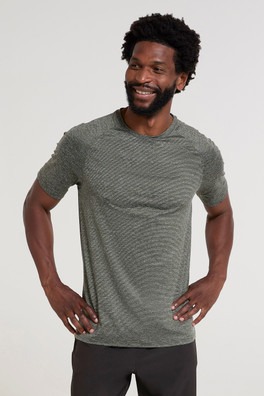 Agra IsoCool Mens Striped Tee - Dark Khaki