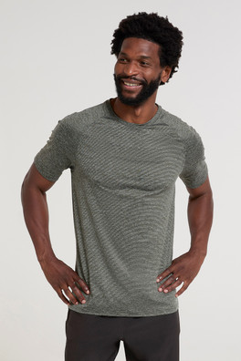 Agra IsoCool Mens Striped Tee - Dark Khaki