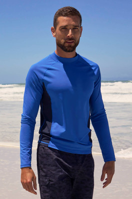 Mens Long Sleeve Rash Vest - Corn Blue