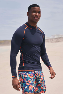 Mens Long Sleeve Rash Vest - Indigo