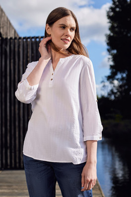 Petra Womens Relaxed Fit 3/4 Sleeve Shirt - White