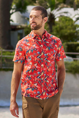 Tropical Printed Mens Short Sleeved Shirt - ORA