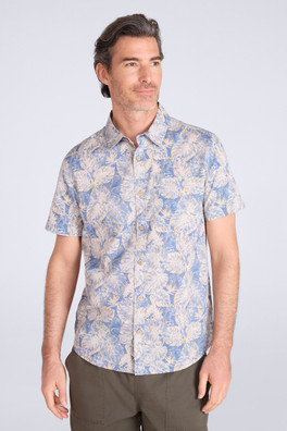 Tropical Printed Mens Short Sleeved Shirt - Bright Blue