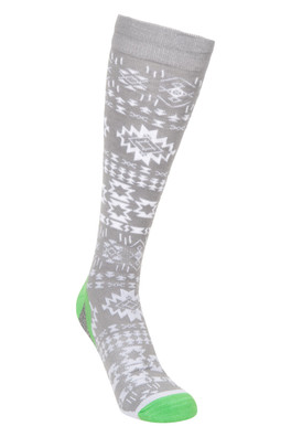 Polar Womens Patterned Merino Technical Knee Length Ski Socks - Light Grey