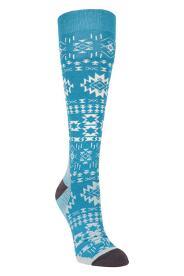 Polar Womens Patterned Merino Technical Knee Length Ski Socks - Turquoise