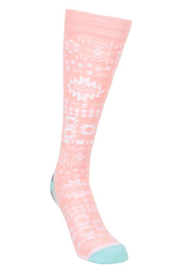 Polar Womens Patterned Merino Technical Knee Length Ski Socks - Coral