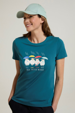 Printed Womens Great British Weather Tee - Teal
