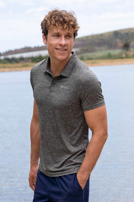 Mens Agra Stripe Polo - Medium Grey