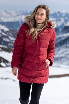 Isla II Womens Long Down Jacket - Rust