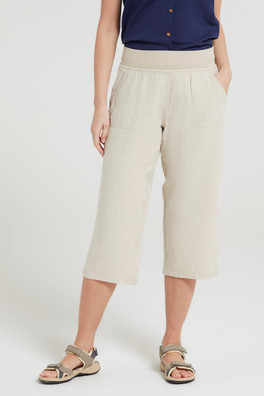 Skye Linen Blend Womens Capri Trousers - Beige