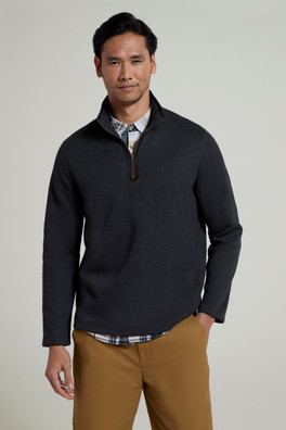 Beta Contrast Mens Zip-Neck Top - Charcoal