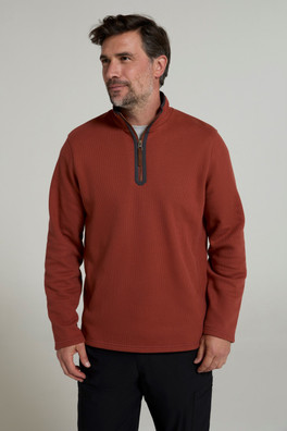 Beta Contrast Mens Zip-Neck Top - Rust