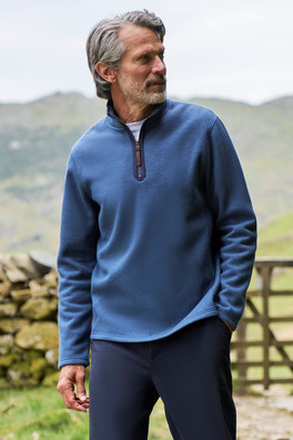 Beta Contrast Mens Zip-Neck Top - Light Blue