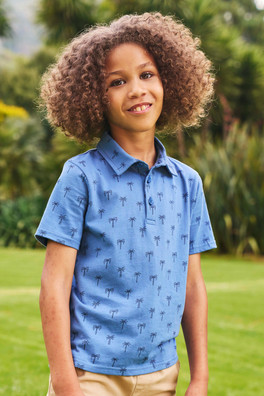 Printed Kids Polo Shirt - Bright Blue