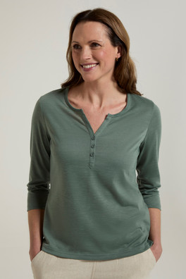 Agra Womens 3/4 Sleeve Slub Tee - Light Khaki