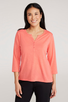 Agra Womens 3/4 Sleeve Slub Tee - Coral