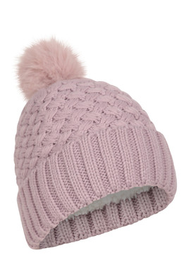 Lisbon Borg Lined Womens Thermal Pom-Pom Beanie - Lilac