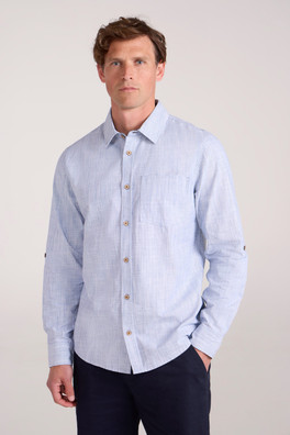 Coconut Textured Mens Long Sleeved Shirt - Denim