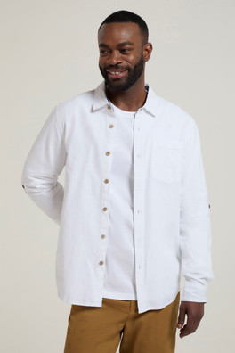 Coconut Textured Mens Long Sleeved Shirt - White