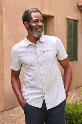 Coconut Slub Texture Mens Short-Sleeved Shirt - Denim