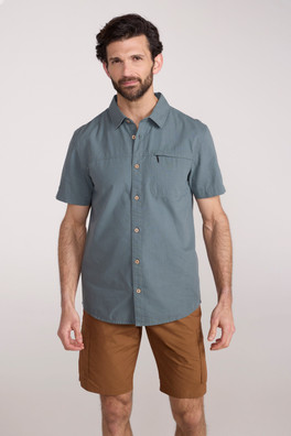 Coconut Slub Texture Mens Short-Sleeved Shirt - Green
