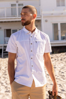 Coconut Slub Texture Mens Short-Sleeved Shirt - White