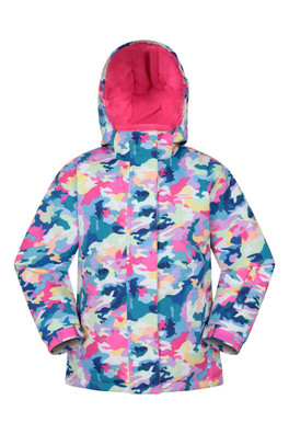Snowdrop Printed Kids Ski Jacket - Bright Pink