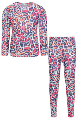 Talus Printed Kids Baselayer-Top & Pants Set - Bright Pink
