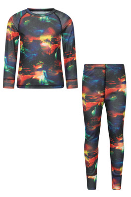 Talus Printed Kids Baselayer-Top & Pants Set - Corn Blue